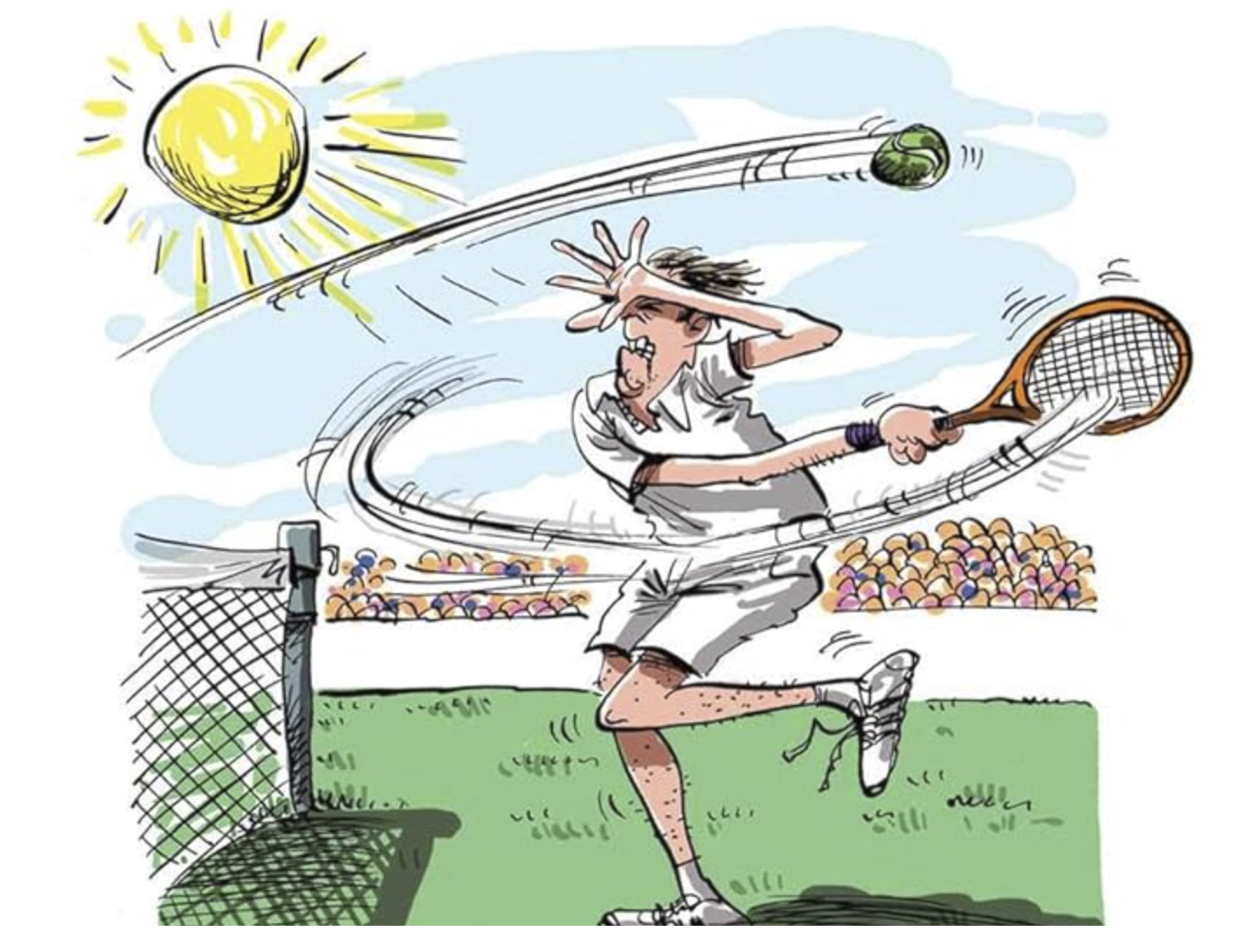 Woman playing tennis with strong serve under the sun.